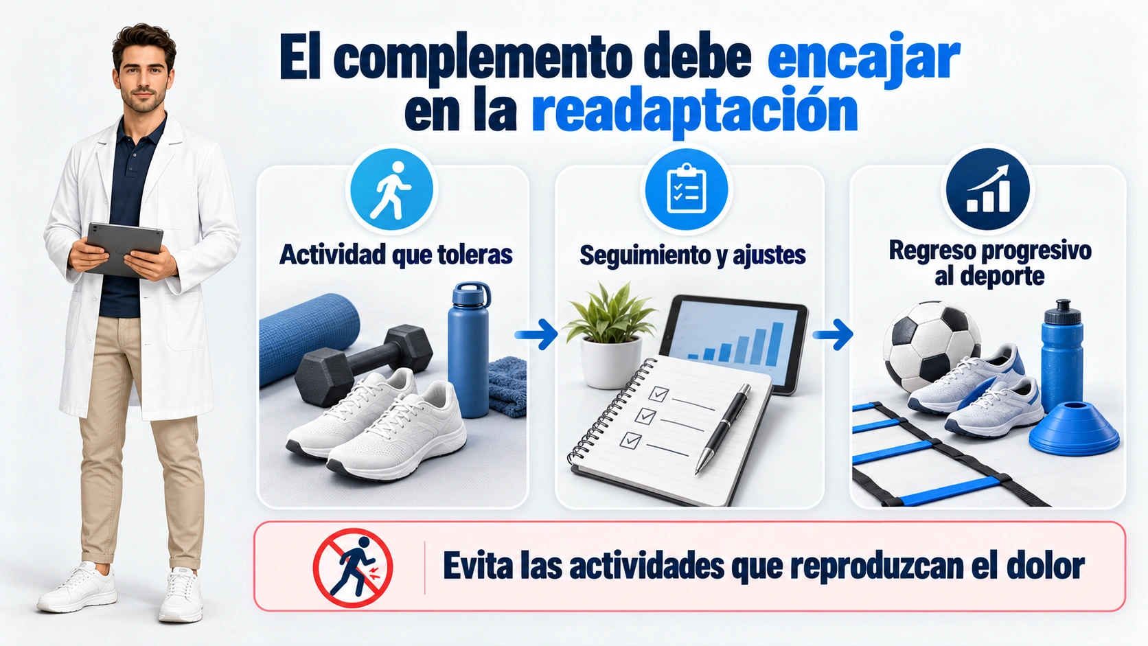 Profesional sanitario explica cómo coordinar actividad tolerada, seguimiento y regreso progresivo al deporte en la readaptación