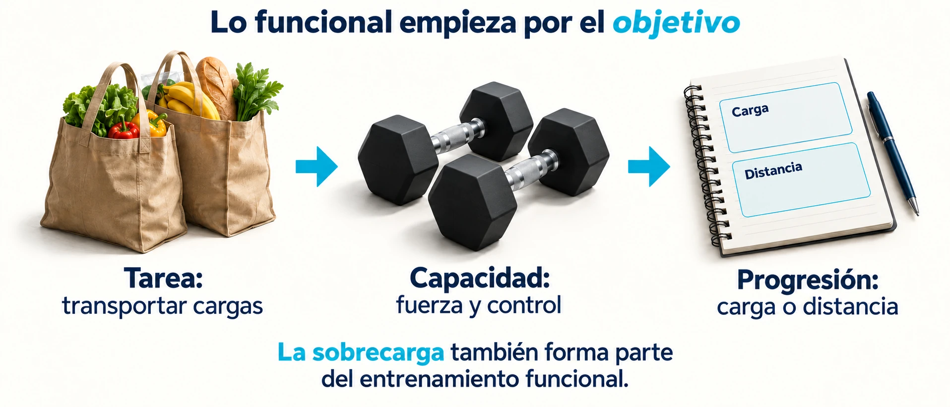 Relación entre transportar cargas, desarrollar fuerza y control y progresar en carga o distancia.