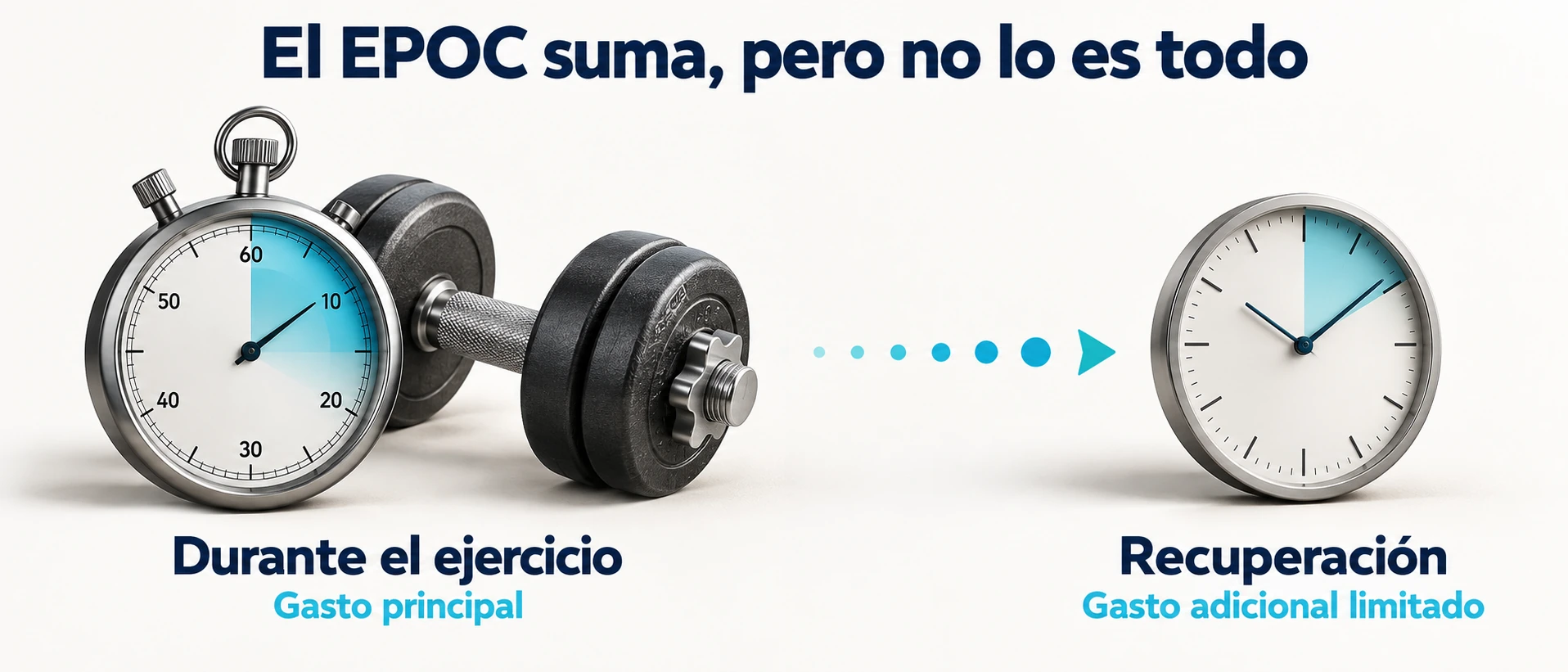 El EPOC se representa como un gasto adicional durante la recuperación, frente al gasto principal de la sesión.
