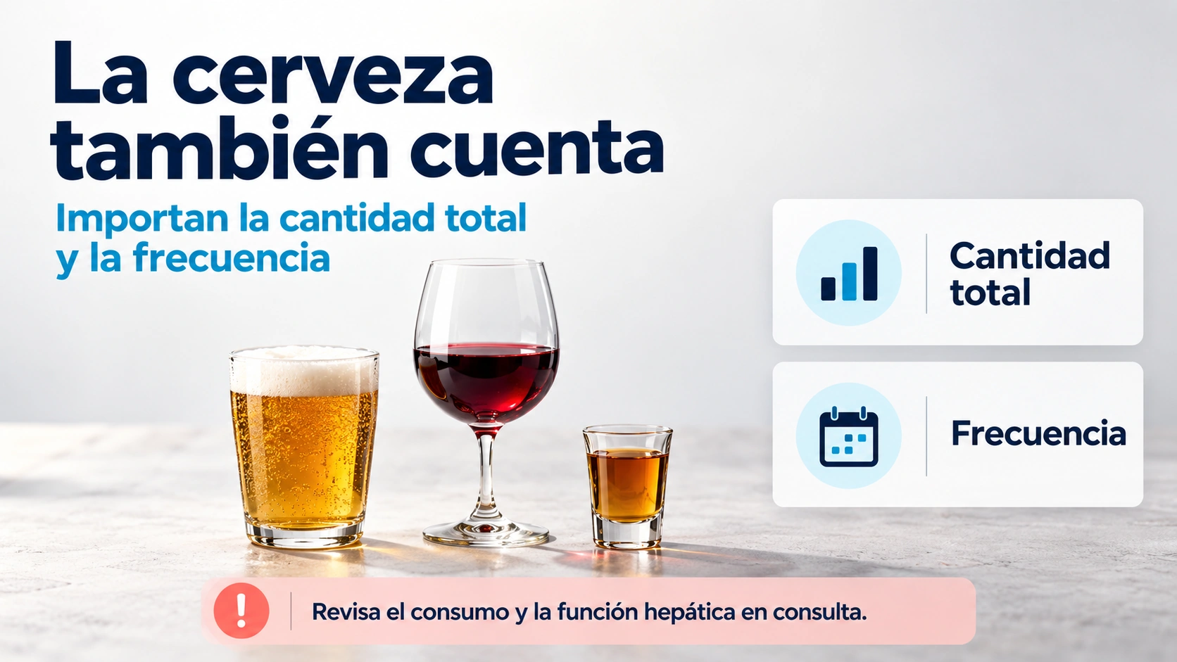 Para valorar el alcohol importa la cantidad total y la frecuencia, no solo el tipo de bebida