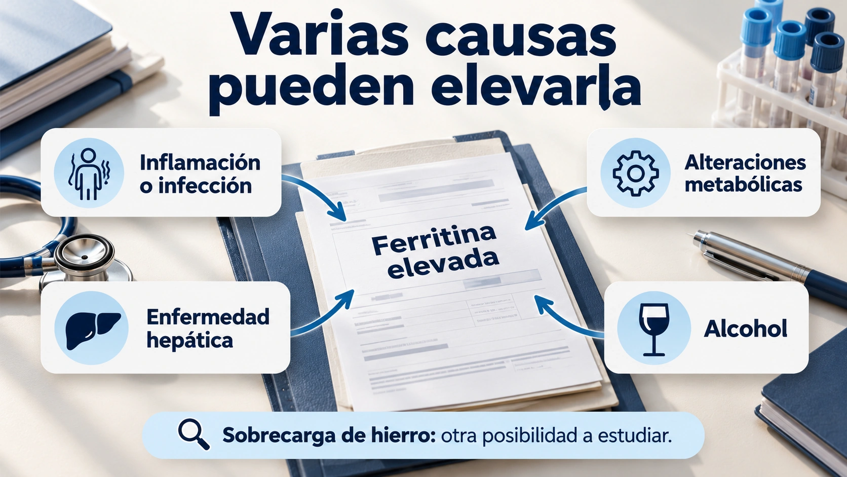 La inflamación, las alteraciones metabólicas, el hígado y el alcohol pueden elevar la ferritina