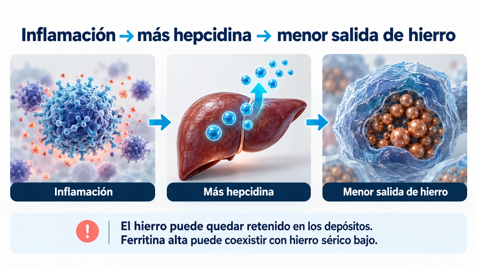 La inflamación puede aumentar la hepcidina y reducir la salida de hierro desde los depósitos