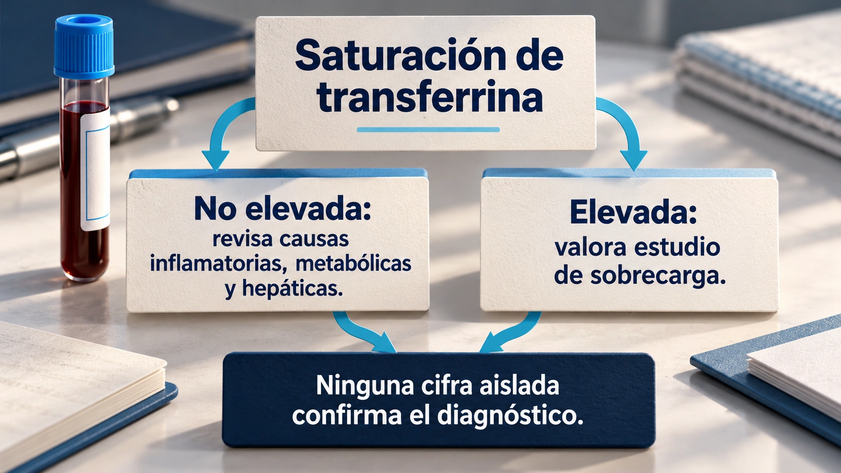 La saturación de transferrina orienta el estudio pero no establece sola un diagnóstico
