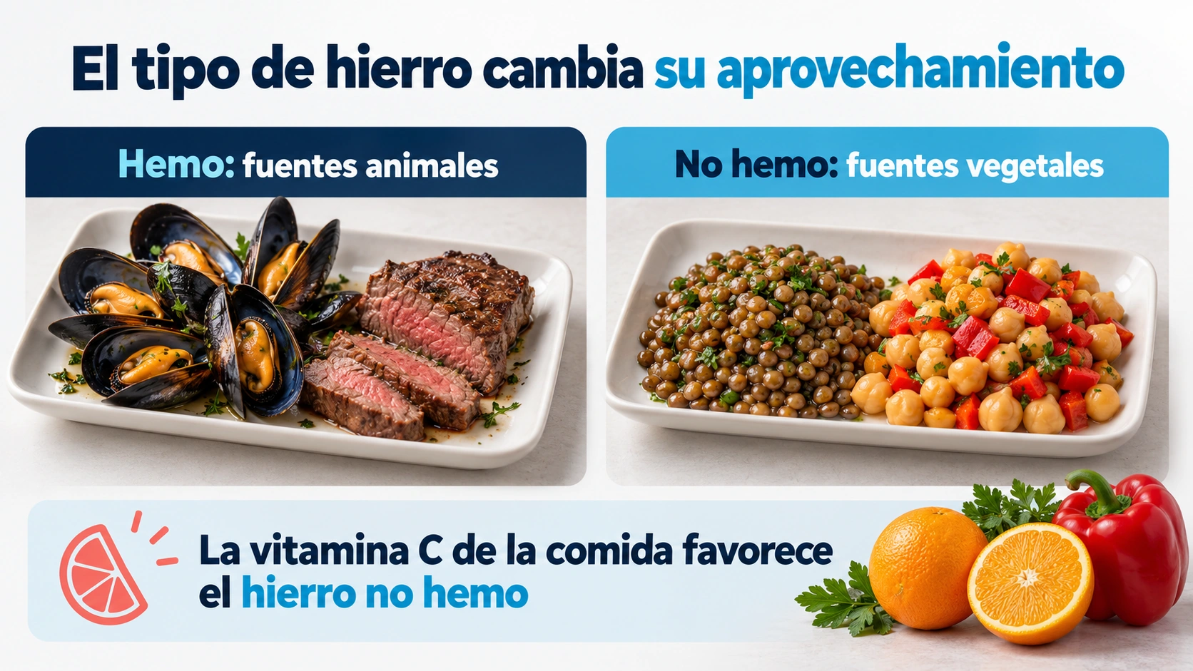 Fuentes alimentarias de hierro hemo y no hemo y diferencias en su aprovechamiento
