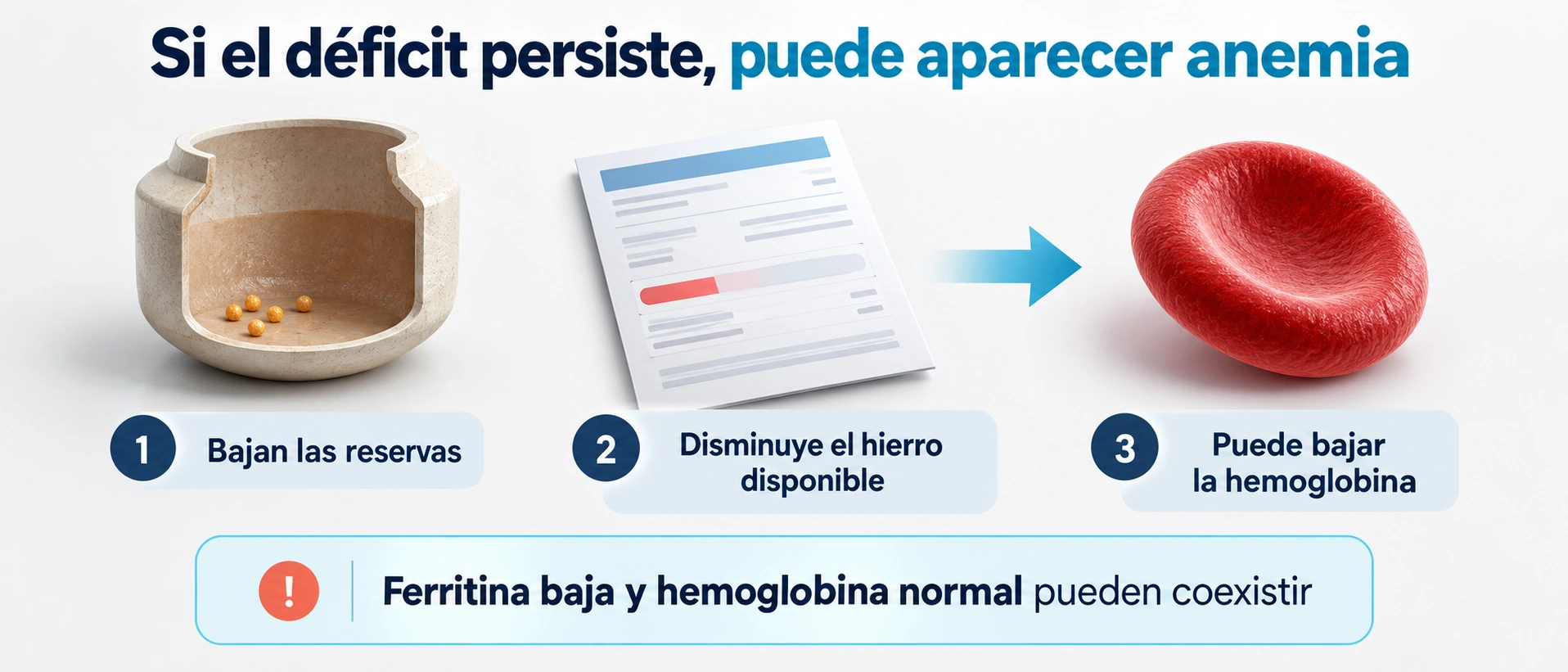 Posible progresión del déficit de hierro si el balance negativo se mantiene