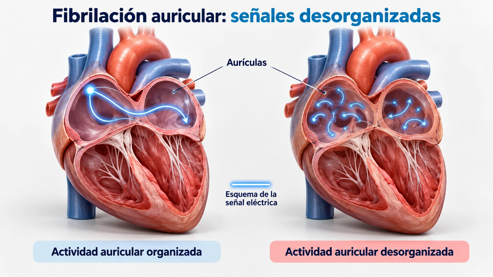 En la fibrilación auricular, la actividad eléctrica de las aurículas se vuelve desorganizada