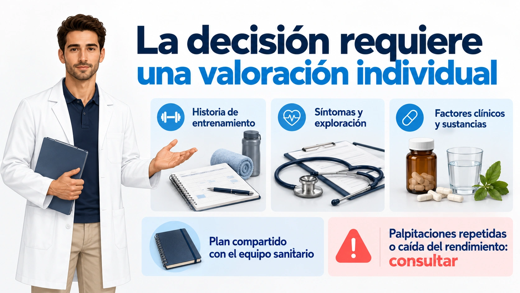 La valoración de un deportista con arritmia integra síntomas, historia de entrenamiento y factores clínicos