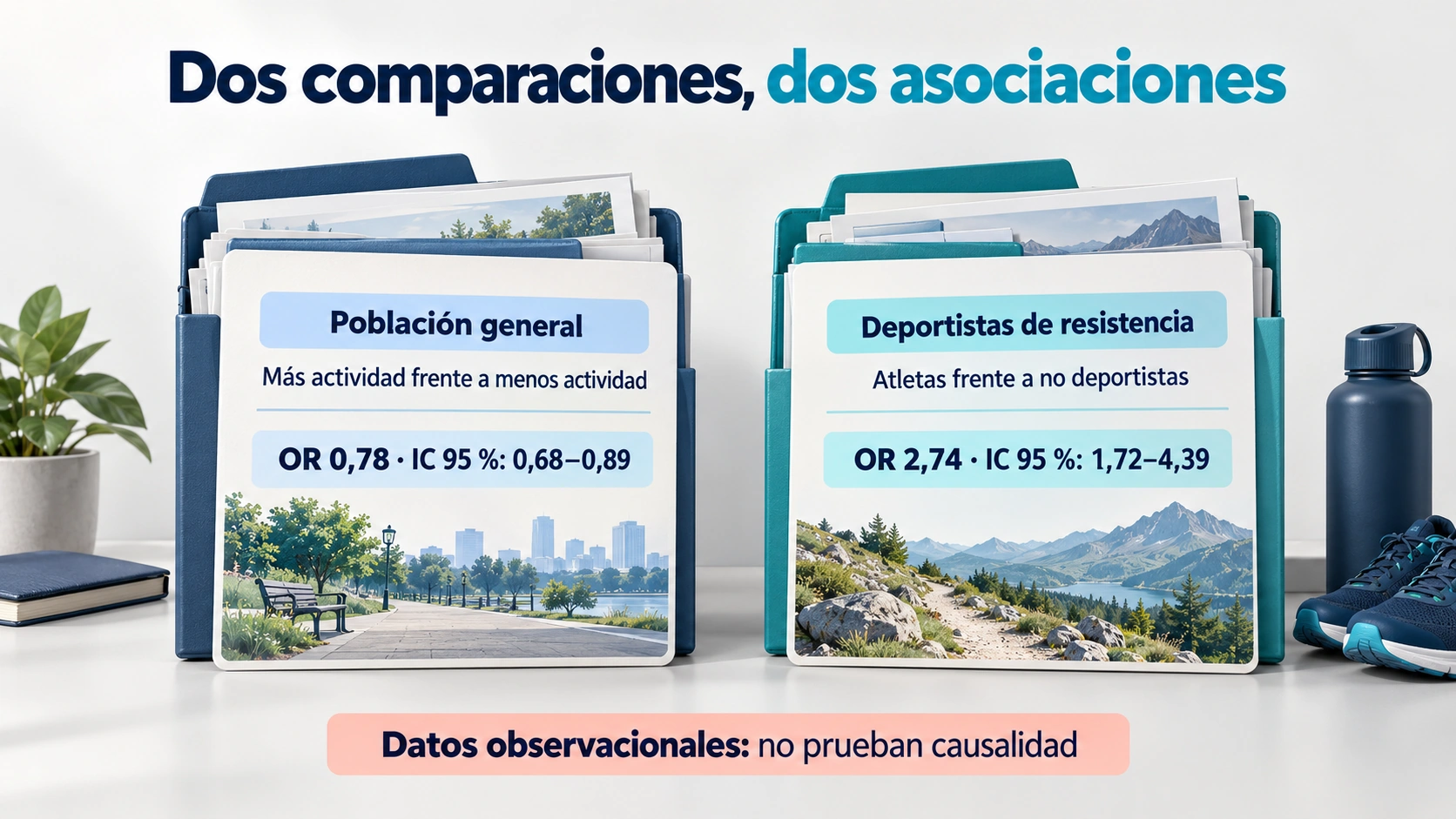 La revisión estima OR 0,78 en población general y OR 2,74 en deportistas frente a comparadores distintos