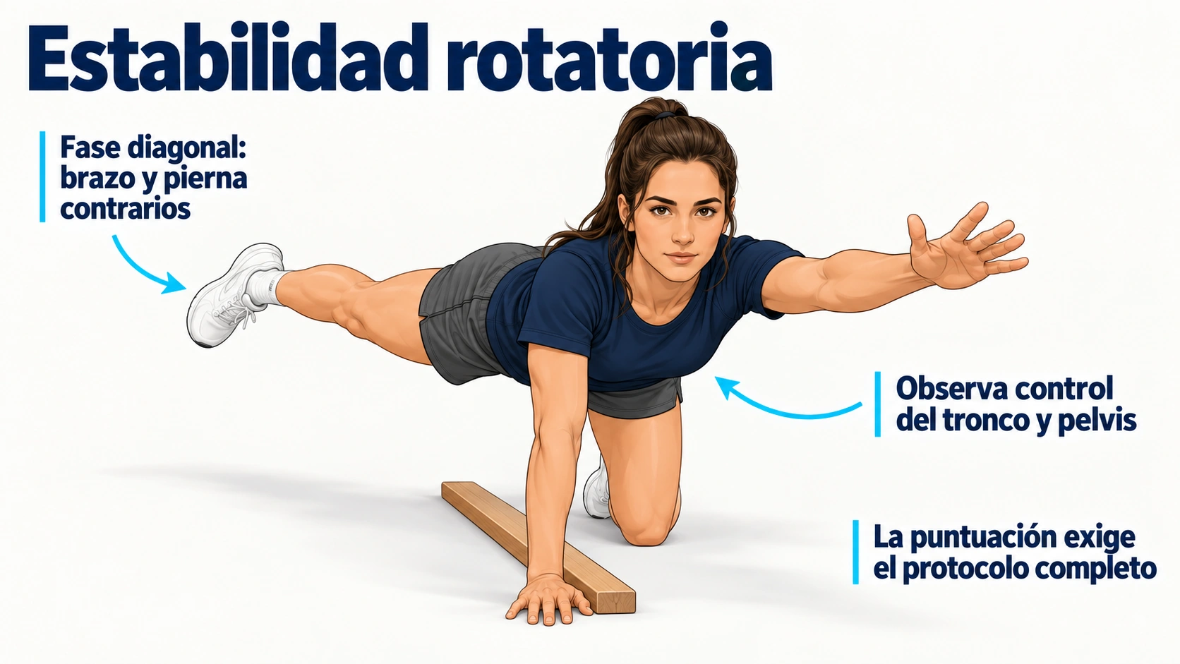 La fase diagonal ilustra el control del tronco al cambiar los apoyos en cuadrupedia.