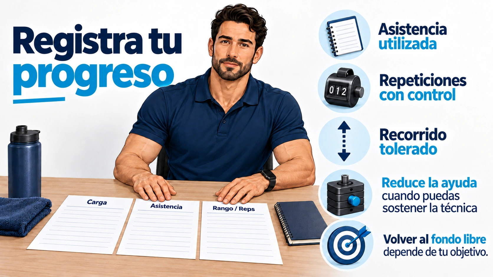 El registro de asistencia, repeticiones y recorrido permite ajustar la progresión sin imponer una fecha para hacer fondos libres.