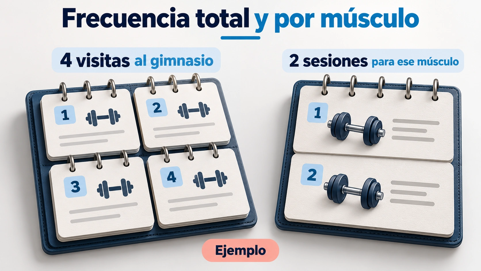 Dos agendas comparan cuatro visitas al gimnasio con dos sesiones para un mismo músculo.