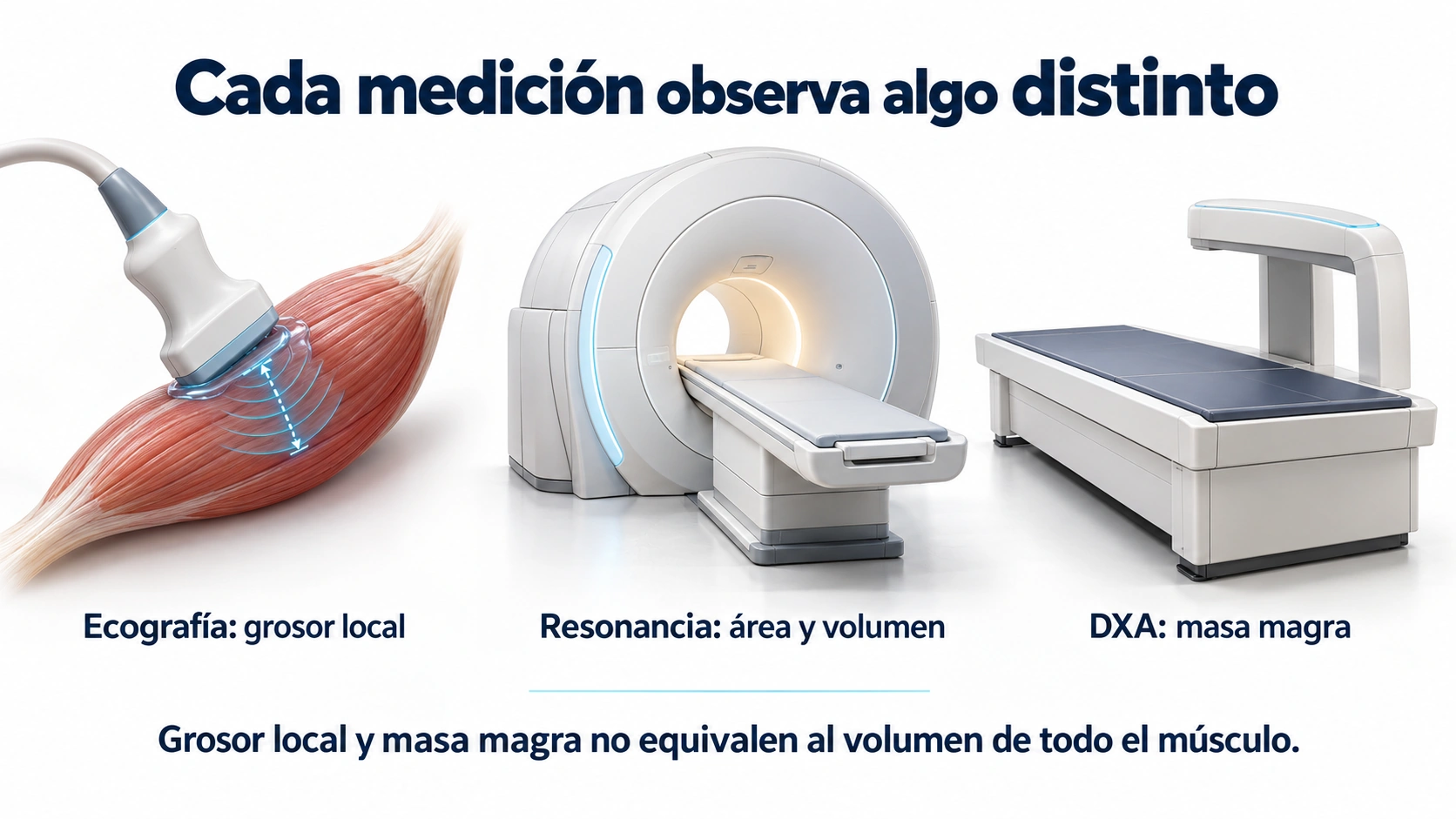 Diferencias entre las medidas de grosor muscular, área y volumen muscular, y masa magra.