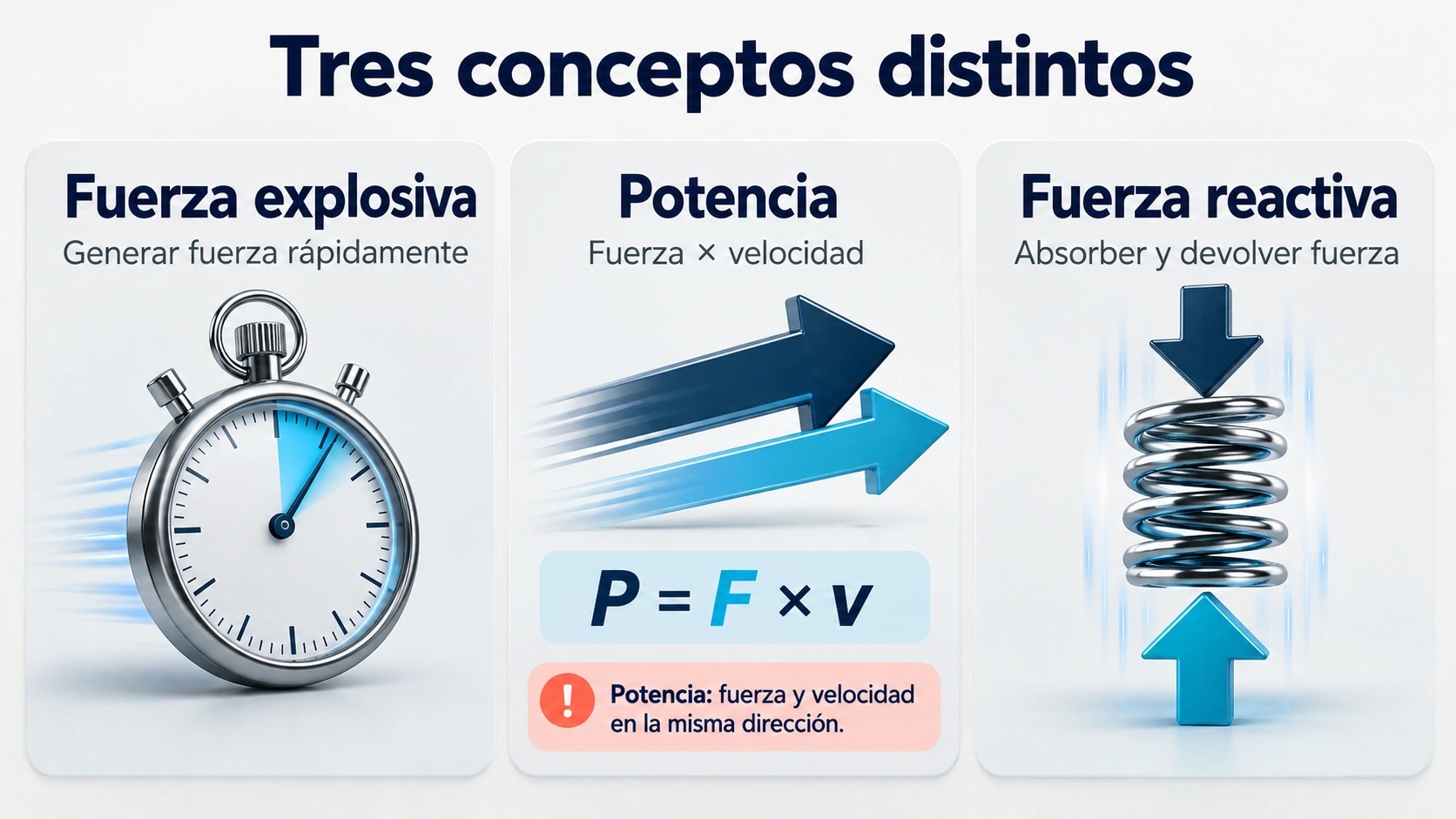 La rapidez para generar fuerza, la potencia mecánica y la respuesta reactiva describen conceptos distintos.