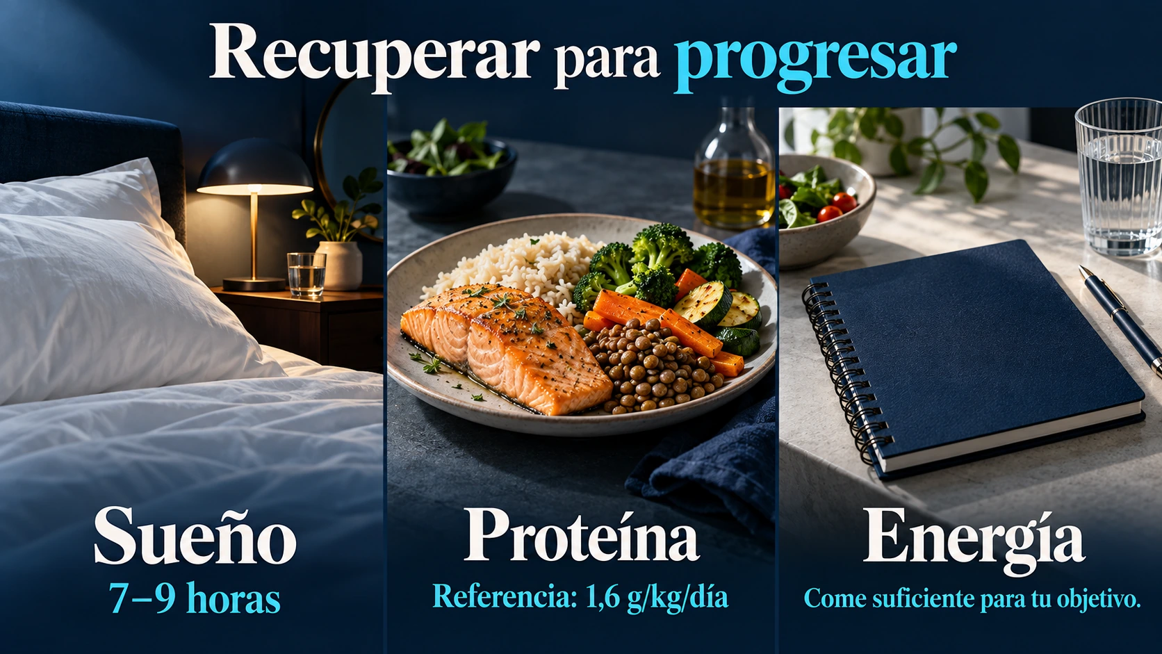 Tres apoyos para recuperar del entrenamiento de fuerza: sueño, proteína y energía suficiente.