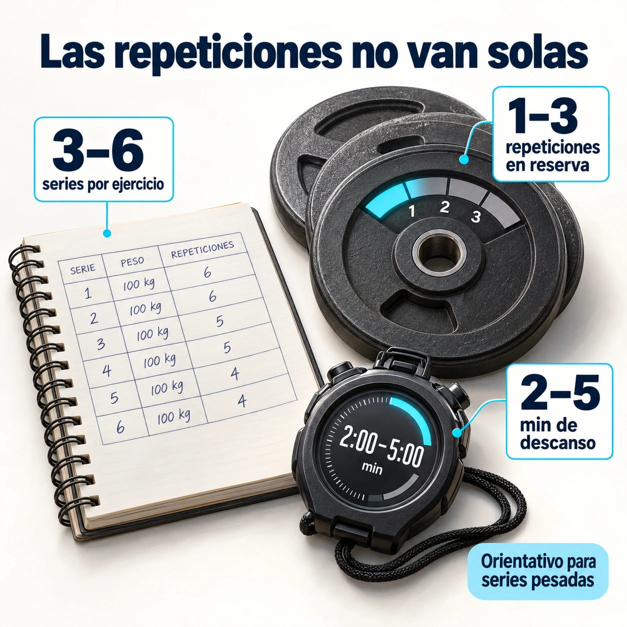 Entrenar fuerza requiere ajustar series, repeticiones en reserva y descansos