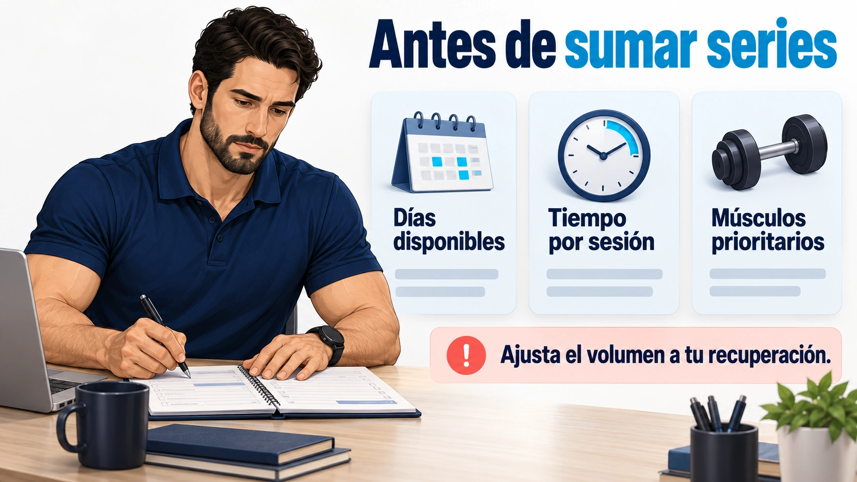 La planificación parte de los días disponibles, el tiempo por sesión y los músculos prioritarios.