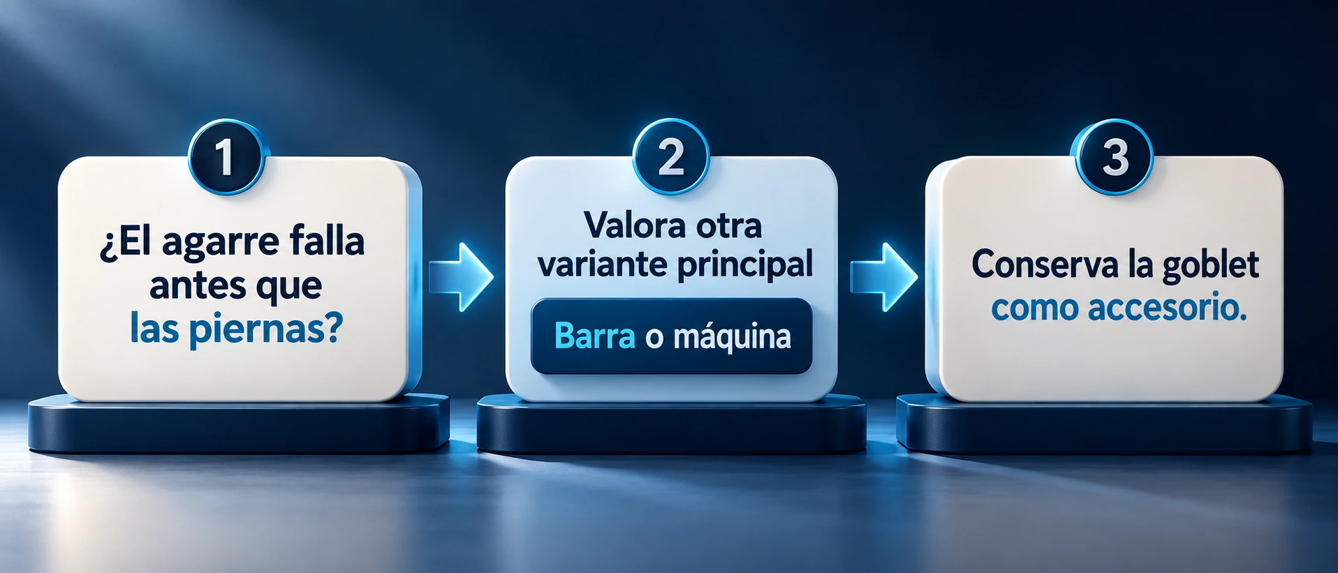 Criterio para cambiar de ejercicio principal cuando el agarre limita antes que las piernas.