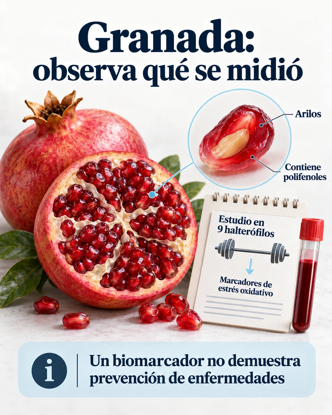Granada y arilos junto a un análisis de marcadores de estrés oxidativo en un estudio con nueve halterófilos.