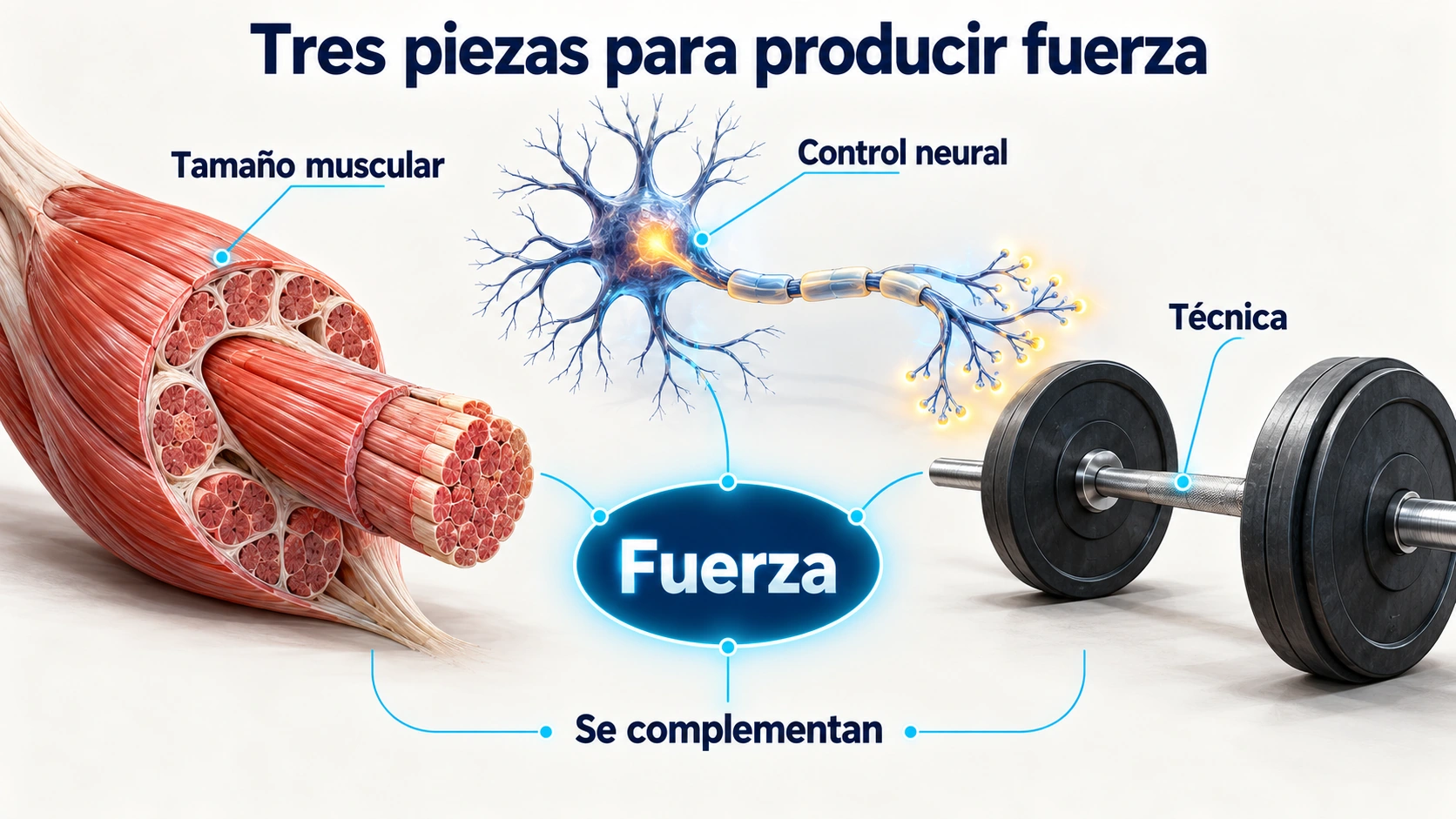 La fuerza depende del tamaño muscular, las adaptaciones neurales y la técnica