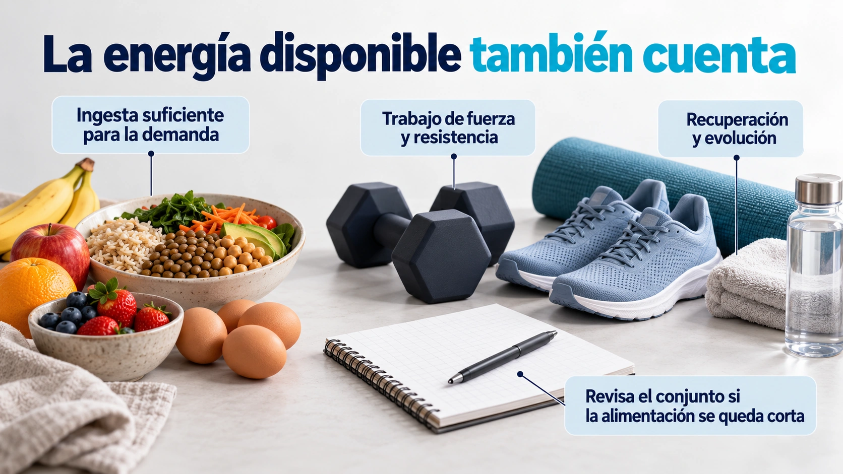 Alimentación suficiente para la demanda, trabajo de fuerza y resistencia y seguimiento de la recuperación.