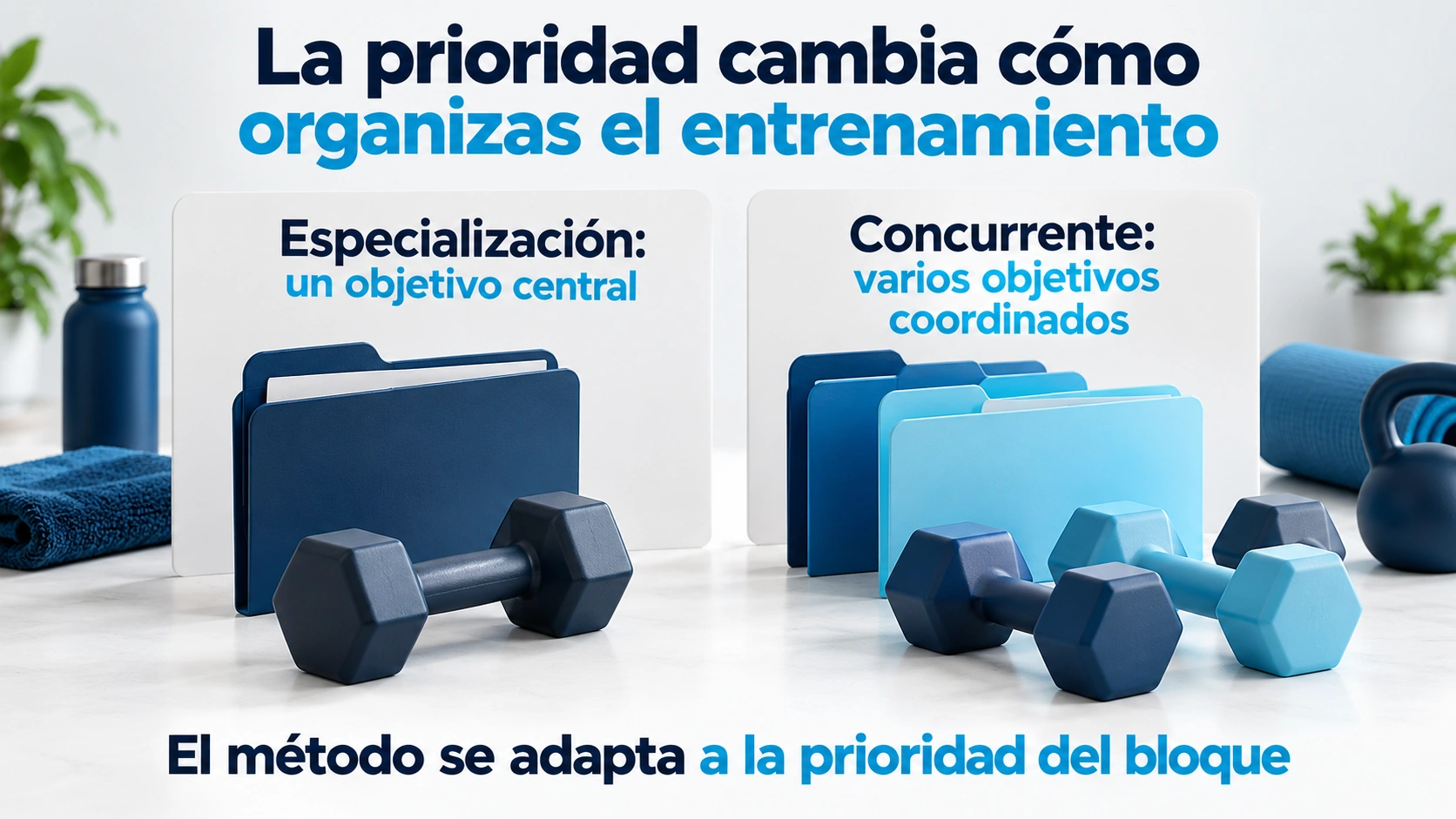Comparación de un objetivo central de especialización con varios objetivos coordinados en entrenamiento concurrente.