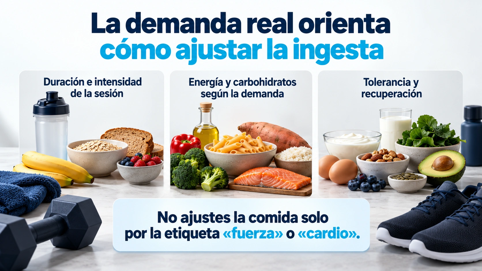 Duración e intensidad, energía y carbohidratos, tolerancia y recuperación al ajustar la ingesta.