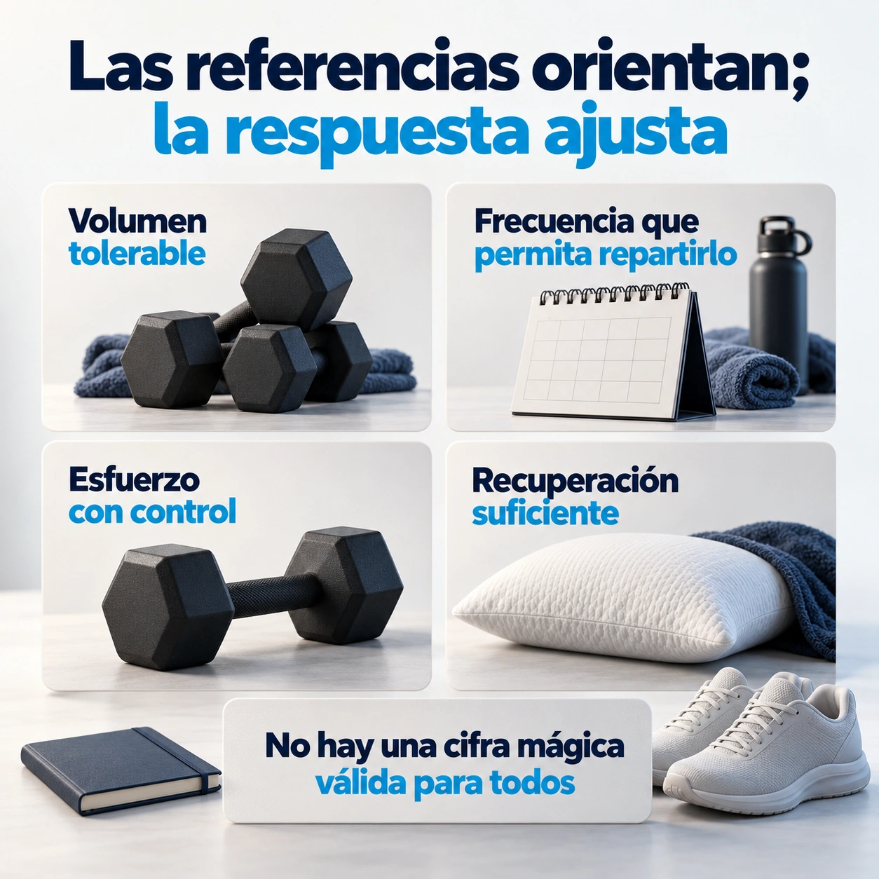 Volumen tolerable, frecuencia de reparto, esfuerzo con control y recuperación como variables que se ajustan a la respuesta.