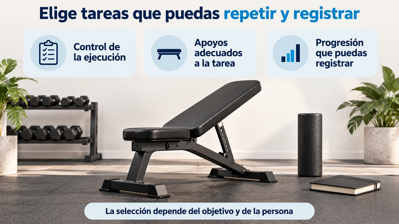 Criterios para elegir tareas: control de ejecución, apoyos adecuados y una progresión que se pueda registrar.