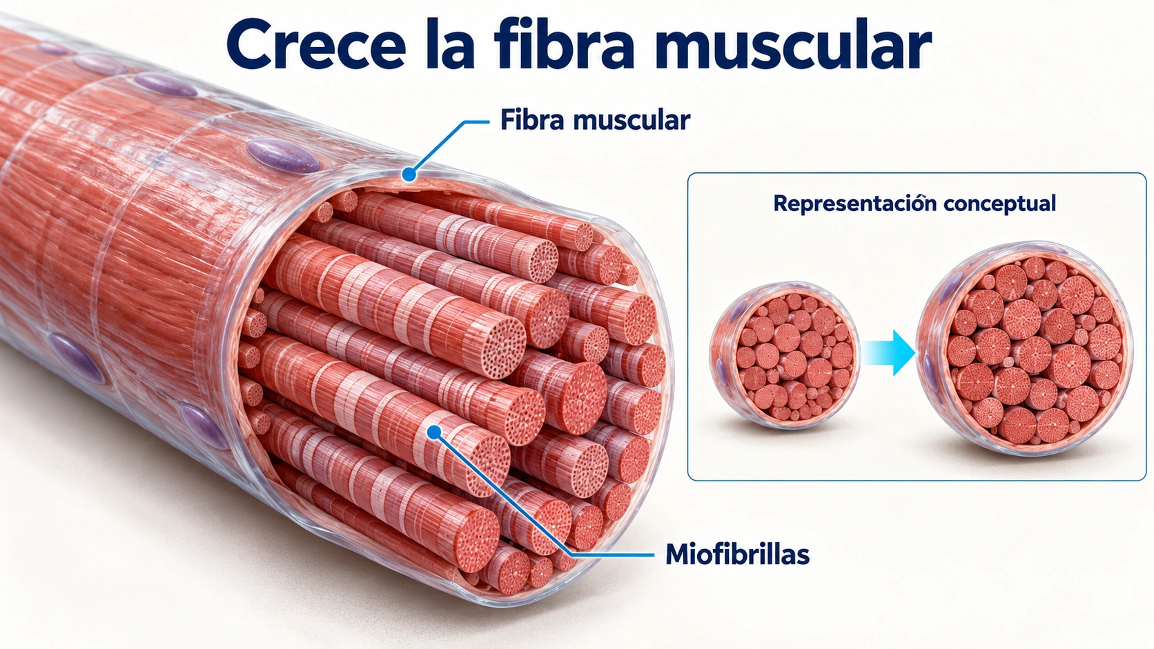 La hipertrofia aumenta el tamaño de las fibras musculares y su capacidad contráctil
