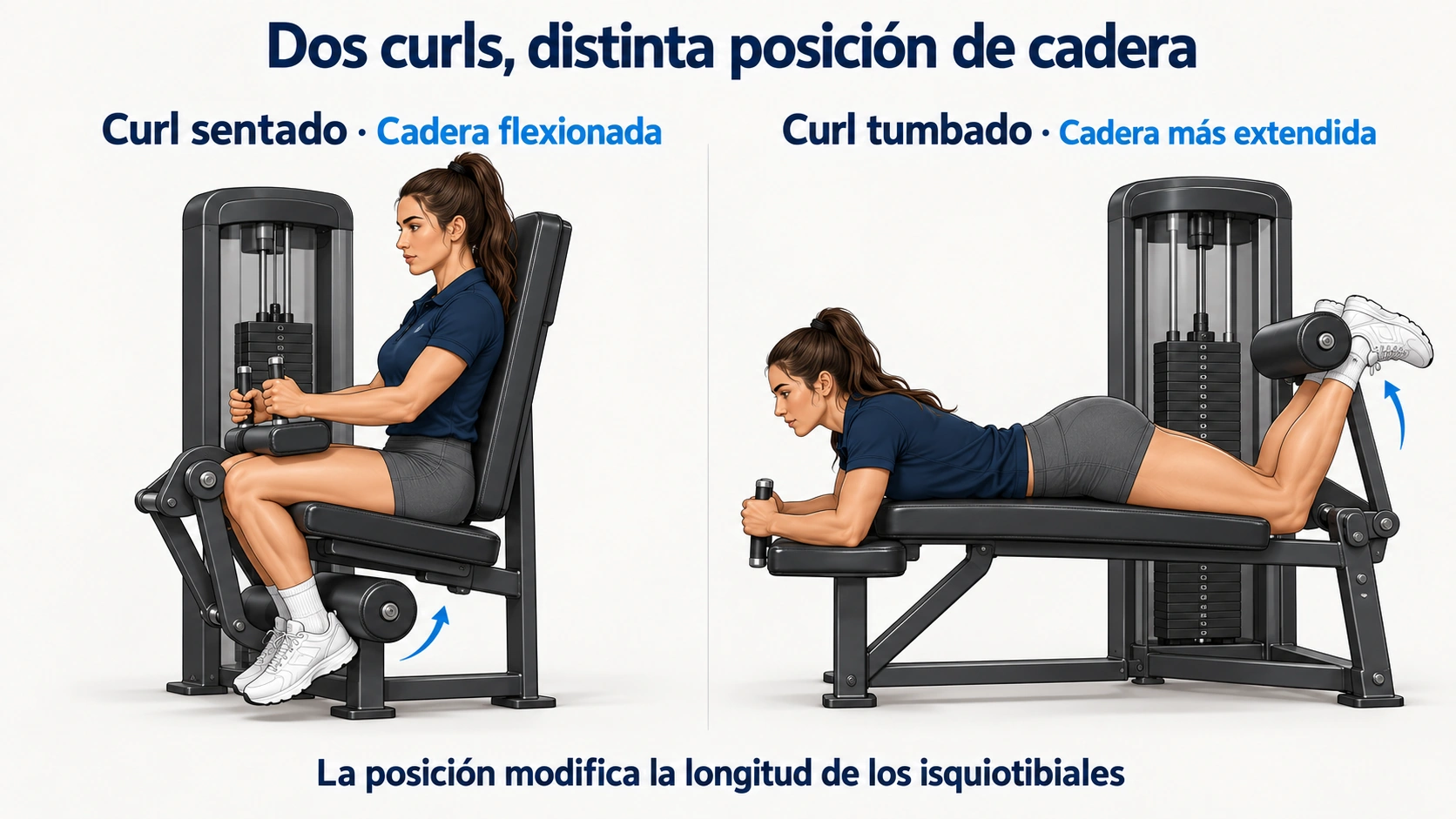 Comparación de curl femoral sentado y tumbado con distinta posición de cadera