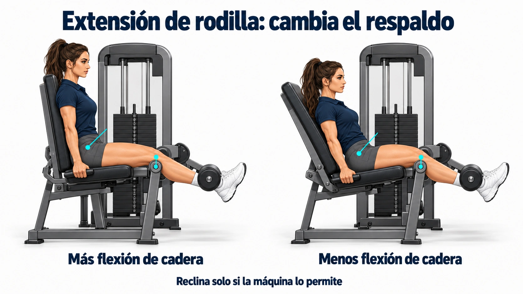 Comparación de extensión de rodilla en máquina con respaldo vertical y reclinado y diferente flexión de cadera