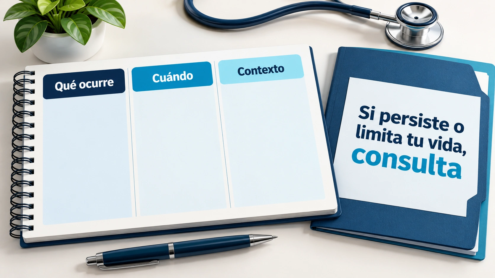 Registrar qué ocurre, cuándo y en qué contexto ayuda a valorar síntomas persistentes sin encadenar restricciones o suplementos.