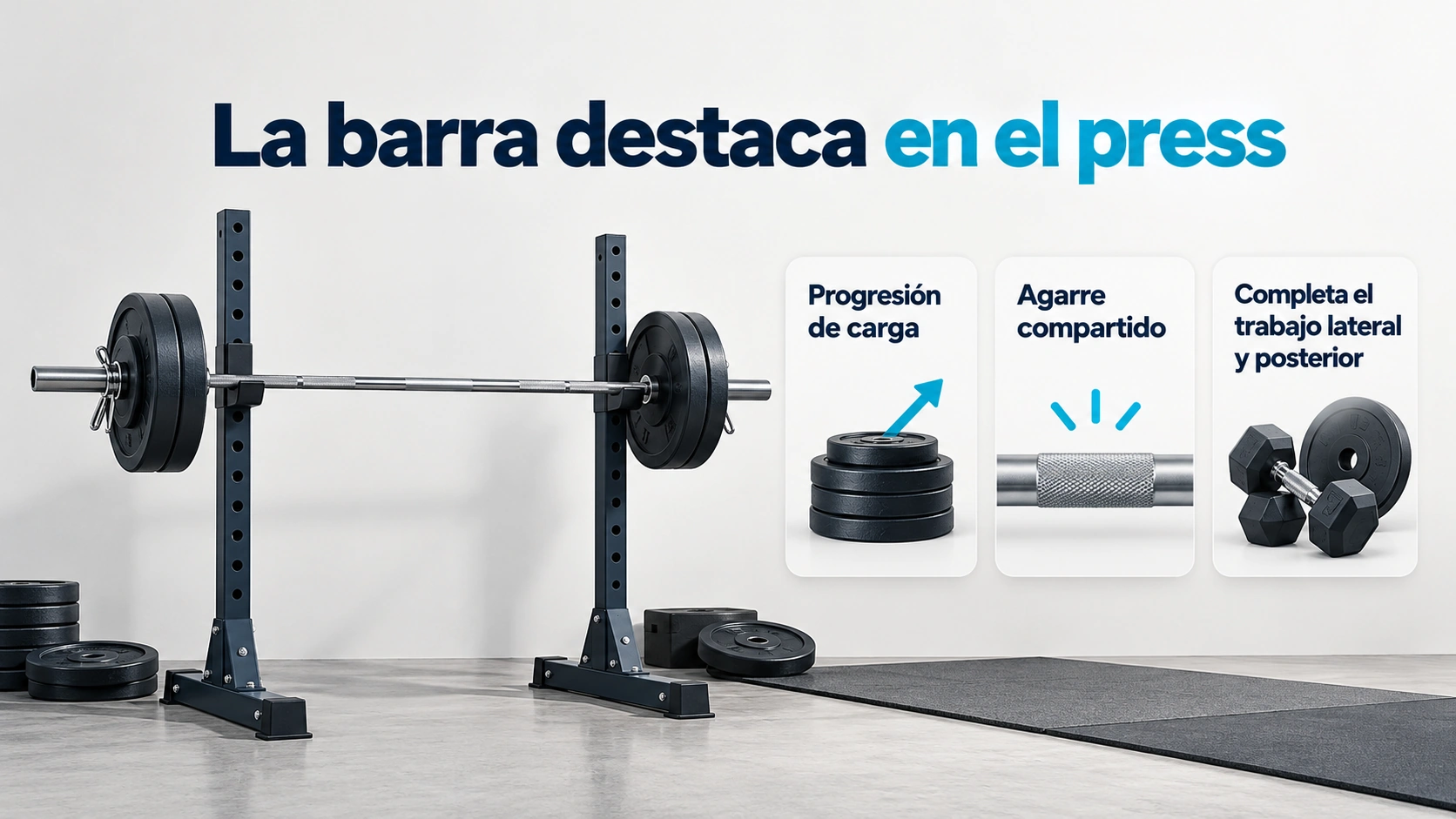 La barra permite progresar la carga del press pero no sustituye todo el trabajo lateral o posterior