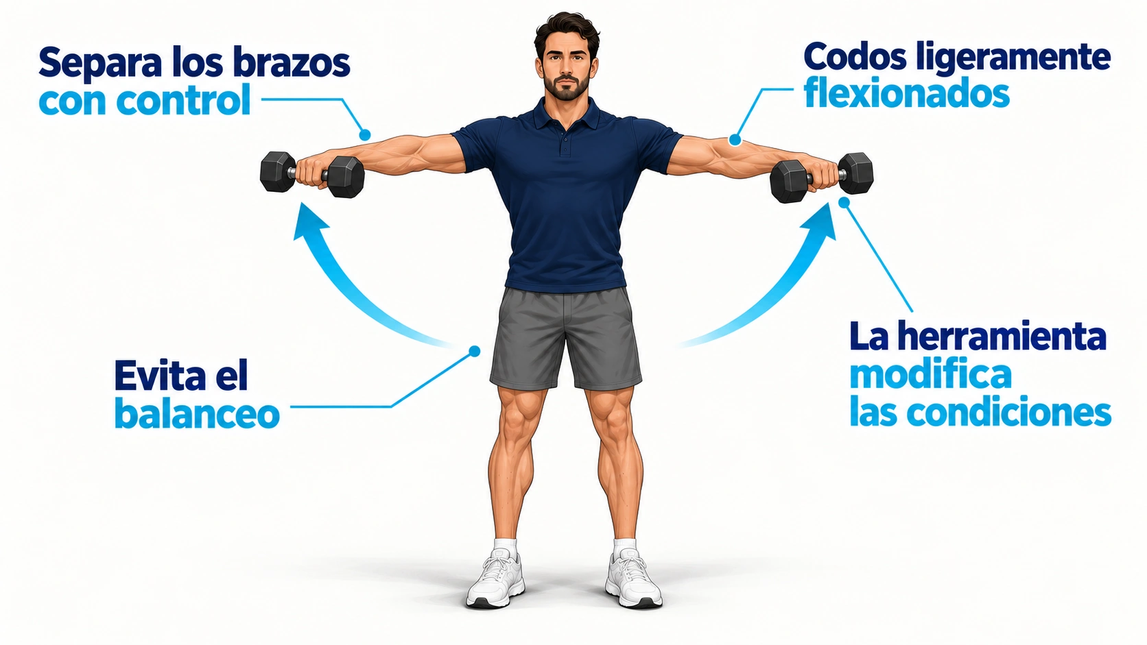 En las elevaciones laterales importa controlar el brazo y la carga dentro del recorrido elegido