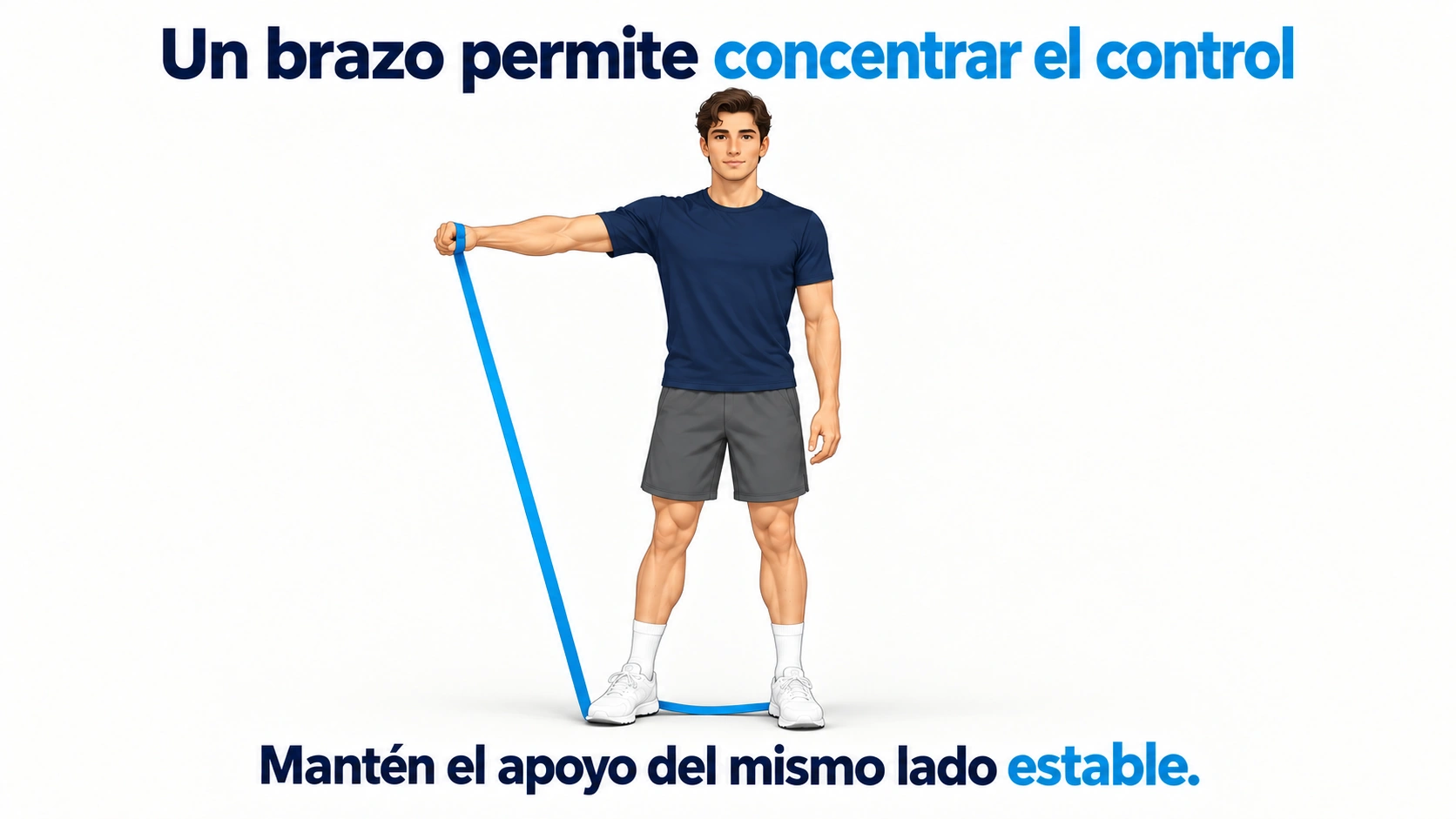 Elevación lateral unilateral con banda anclada bajo el pie del mismo lado del brazo activo