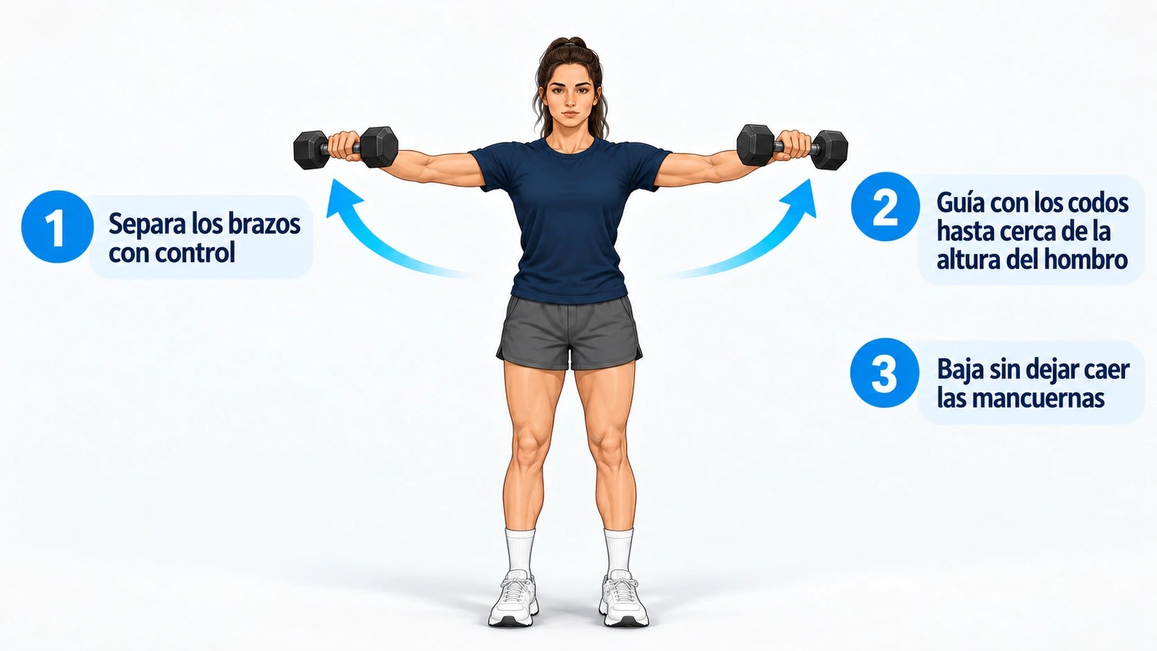 Elevación lateral bilateral controlada hasta una altura cercana al hombro