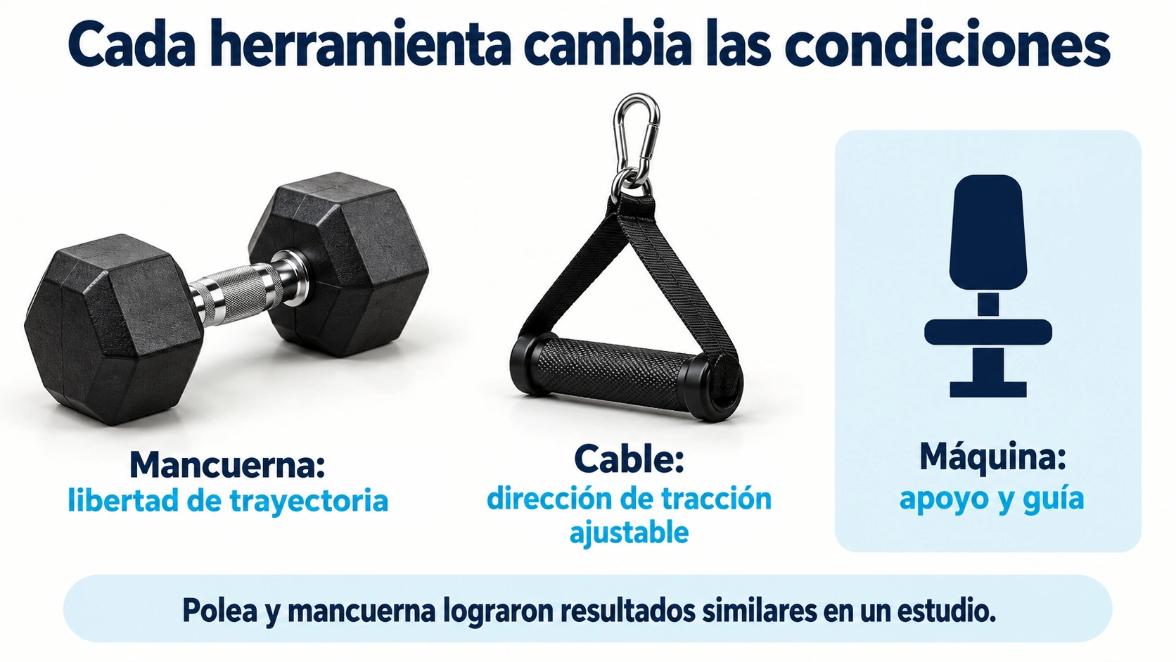 Mancuernas, cable y máquina cambian las condiciones del ejercicio sin establecer un ganador universal