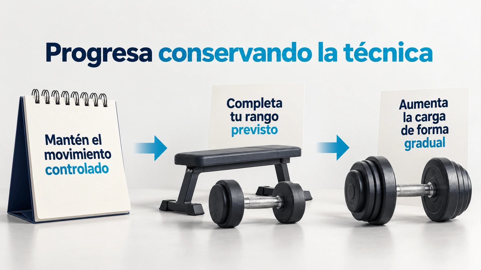 Se aumenta la carga cuando se completa el rango planificado manteniendo una técnica controlada