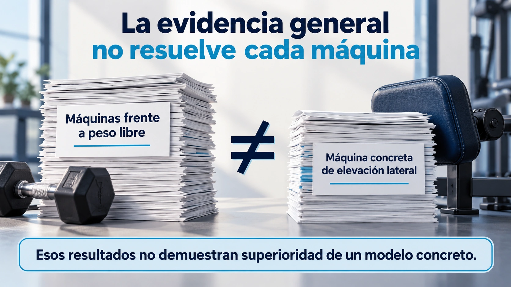 Límites de trasladar resultados generales sobre máquinas y peso libre a una máquina específica de elevaciones laterales
