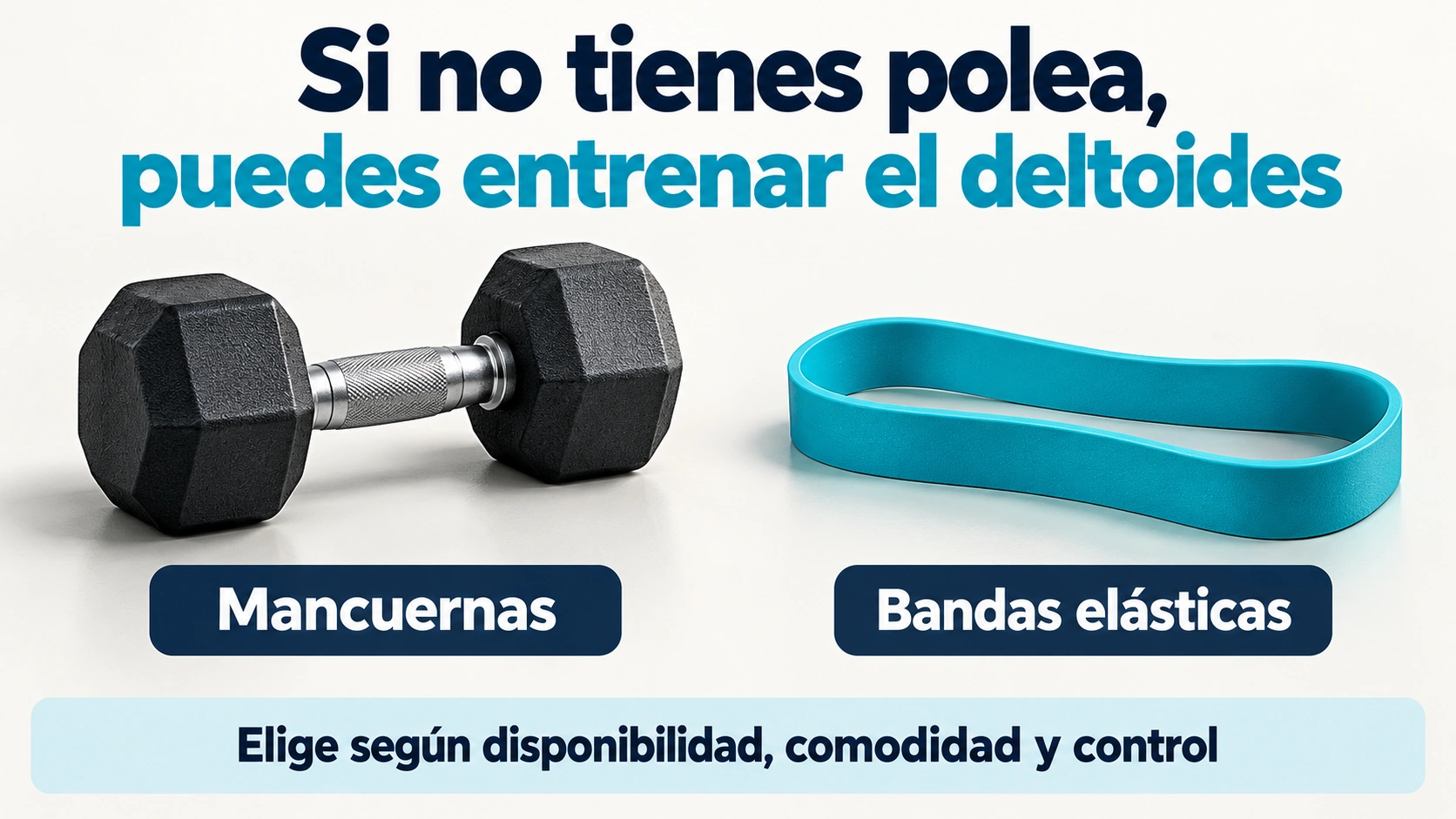 Mancuernas y bandas permiten entrenar la elevación lateral cuando no hay estación de poleas