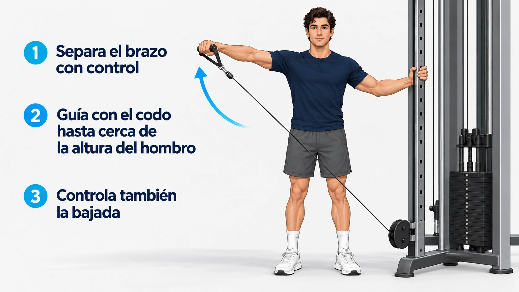Elevación lateral unilateral hasta una altura próxima al hombro con cable bajo y tronco estable
