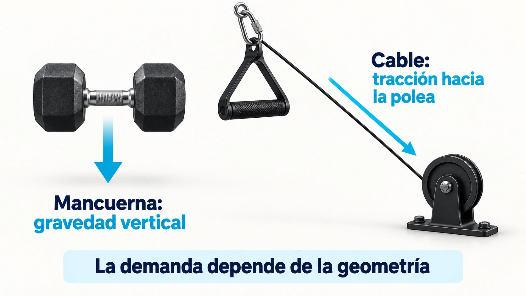 La mancuerna y el cable aplican la resistencia en direcciones diferentes