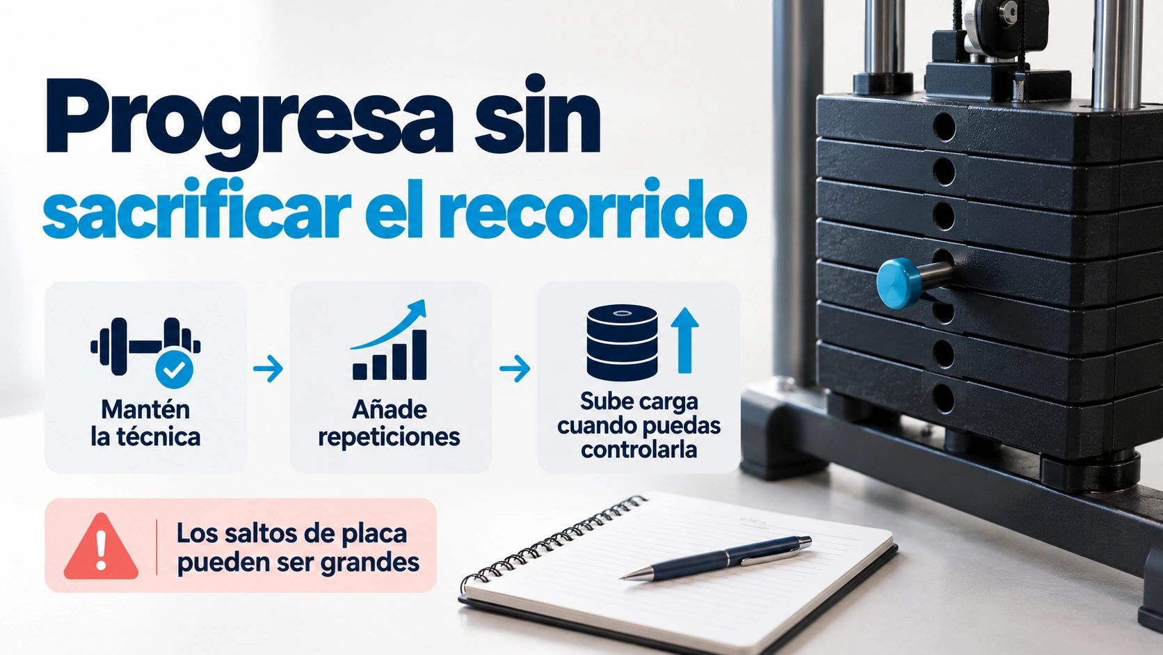 La progresión puede empezar con repeticiones controladas antes de subir de placa