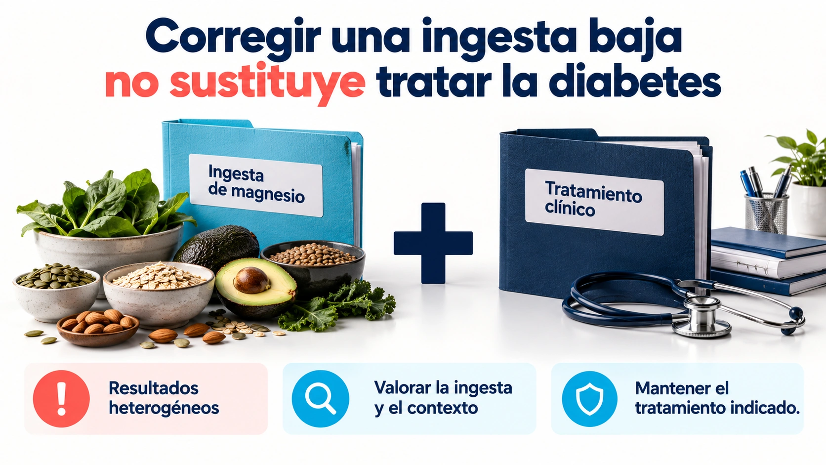 Los resultados sobre glucosa son heterogéneos y el magnesio no reemplaza el tratamiento de la diabetes