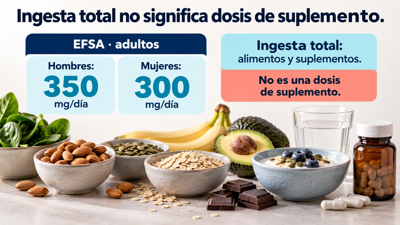 Las ingestas adecuadas europeas de magnesio en adultos incluyen todas las fuentes alimentarias