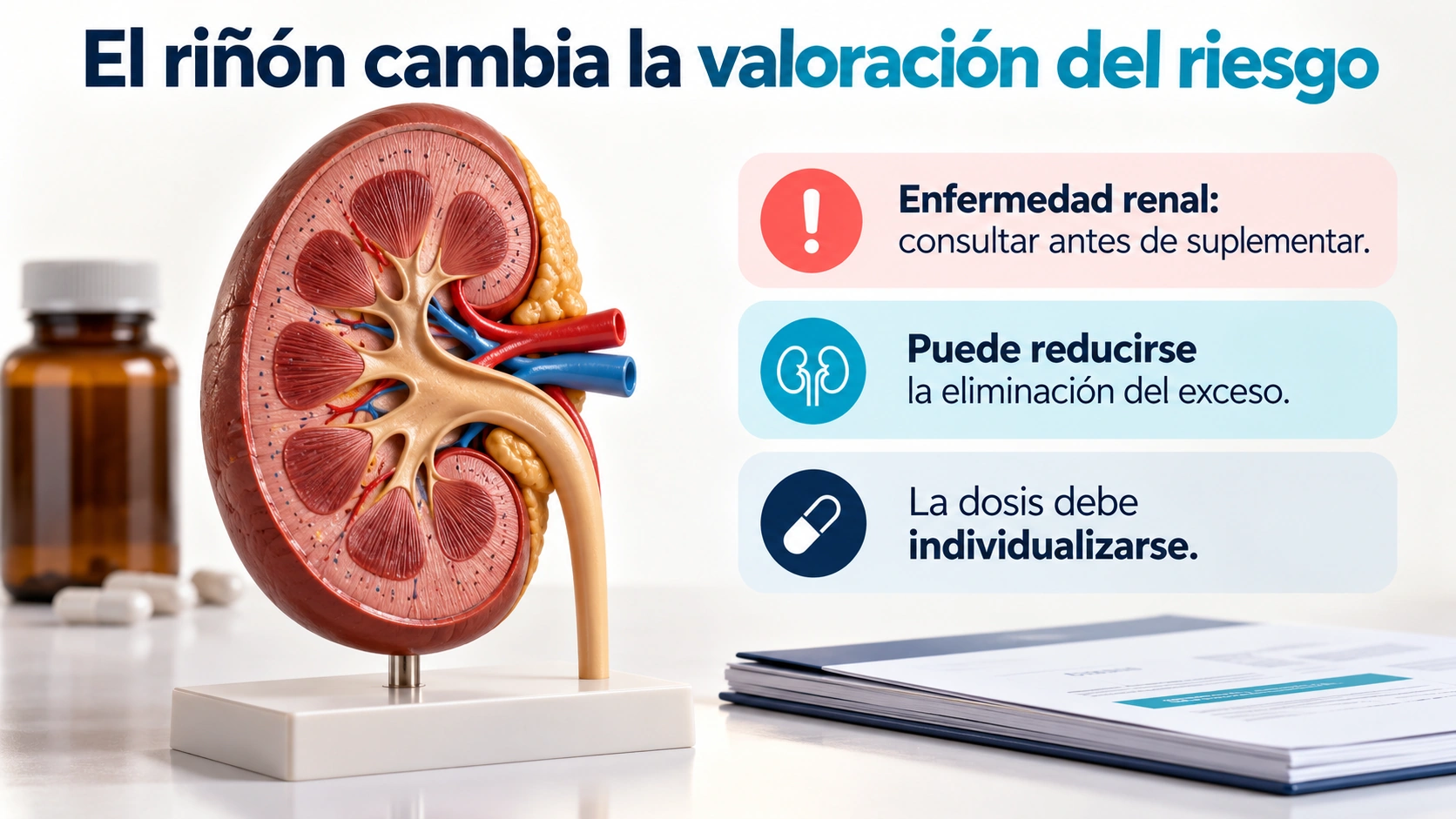 La insuficiencia renal puede reducir la eliminación de magnesio y aumentar el riesgo de acumulación