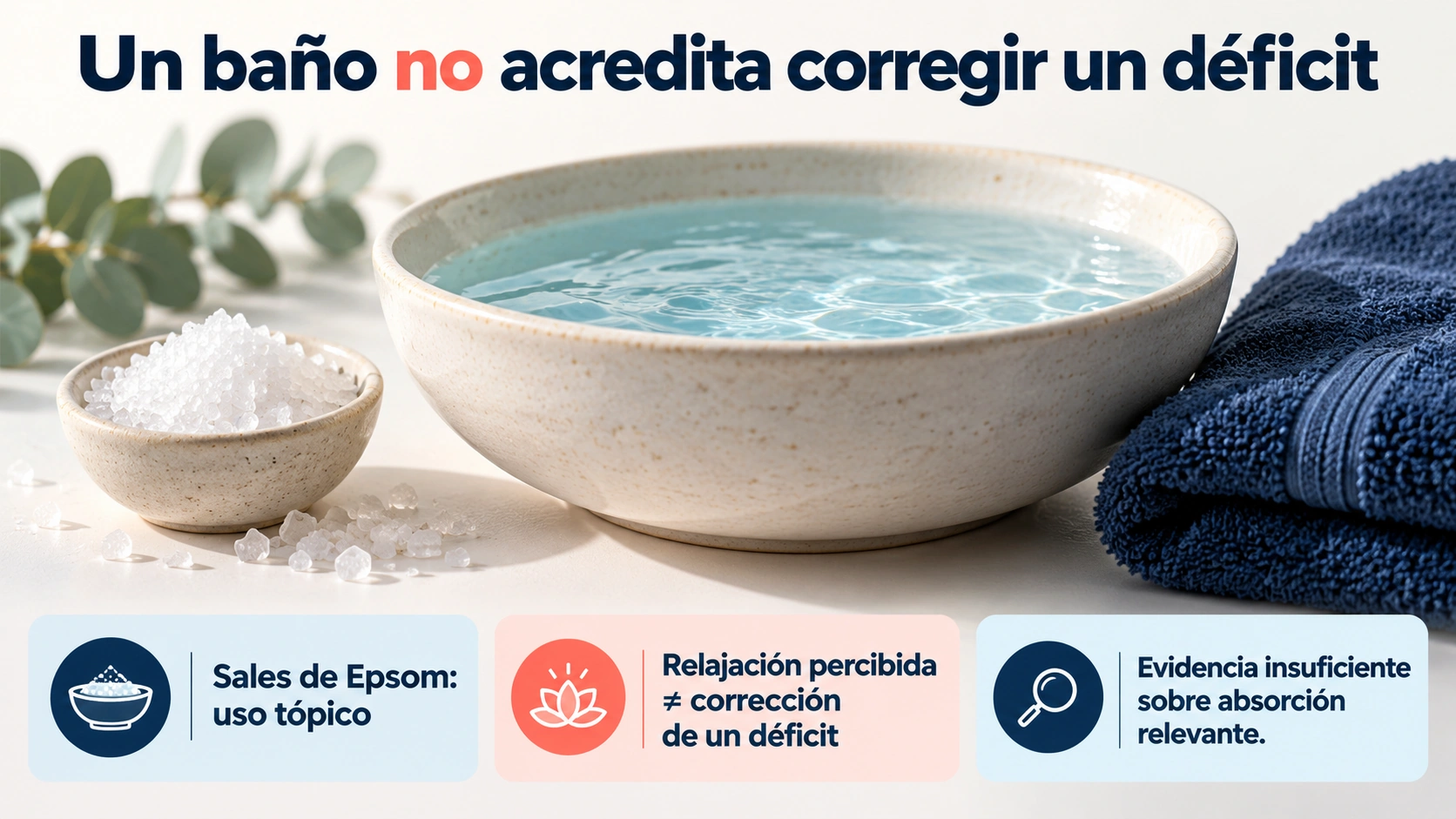 La relajación percibida con un baño no demuestra absorción suficiente de magnesio para corregir un déficit