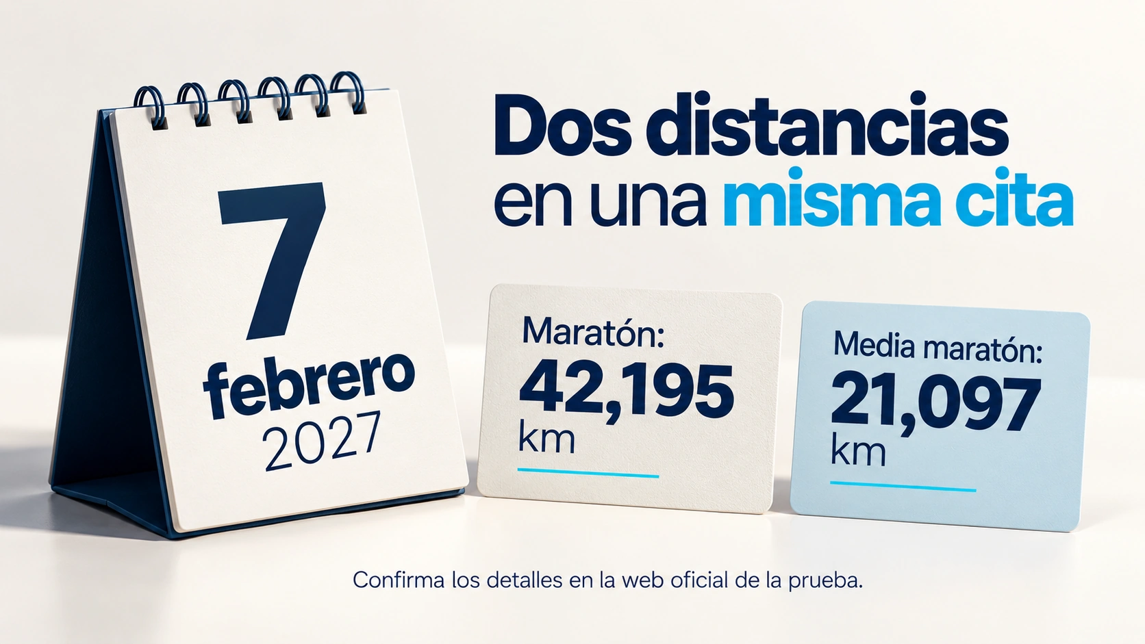 Fecha del siete de febrero de dos mil veintisiete y distancias de maratón y media maratón de Murcia