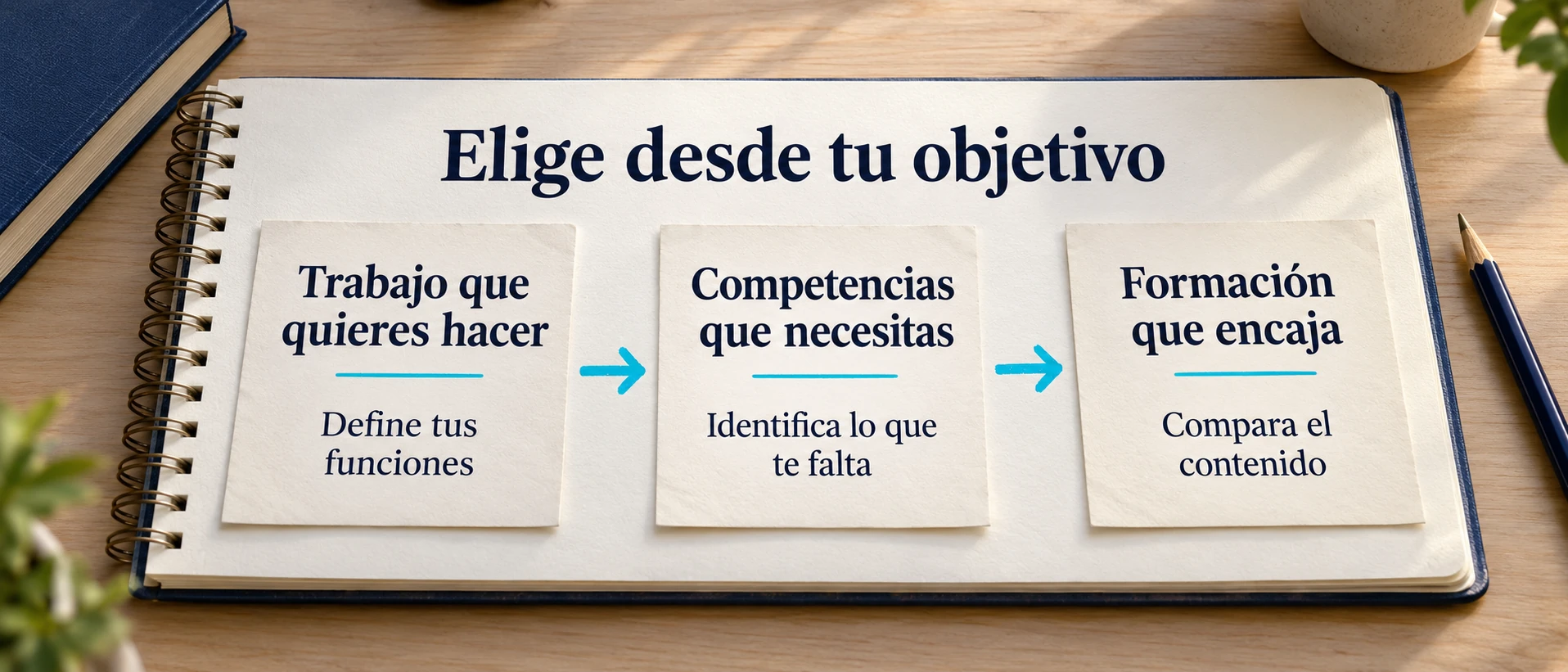 Proceso para elegir un máster después de CAFD a partir del trabajo deseado y las competencias necesarias.