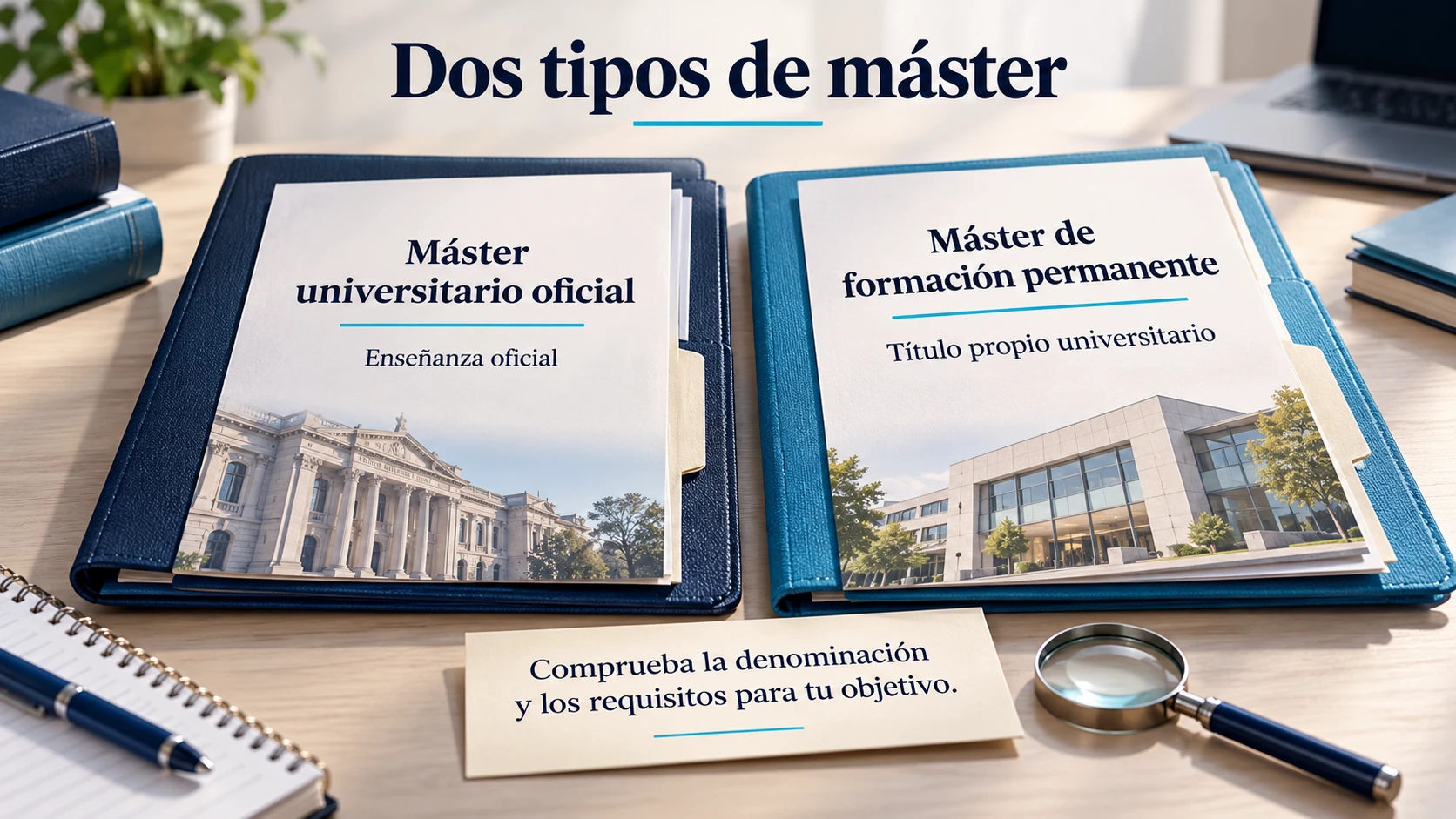 Comparación de la denominación de un máster universitario oficial y un máster de formación permanente.